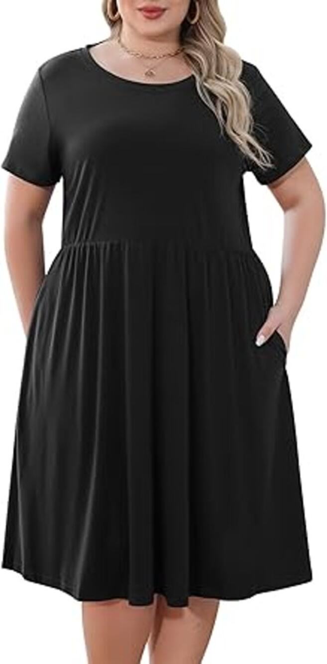 Nemidor Black Short Sleeve Casual Midi T-Shirt Dress Women's Size US 18